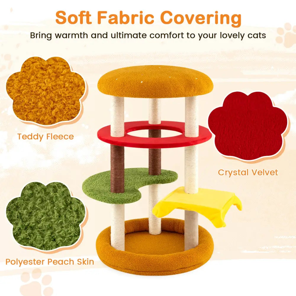 42 Inch Tall Modern Cat Tree Multi-Level with Padded Perch and Cat Bed-Yellow - Yellow - Cat Trees Condos & Scratchers