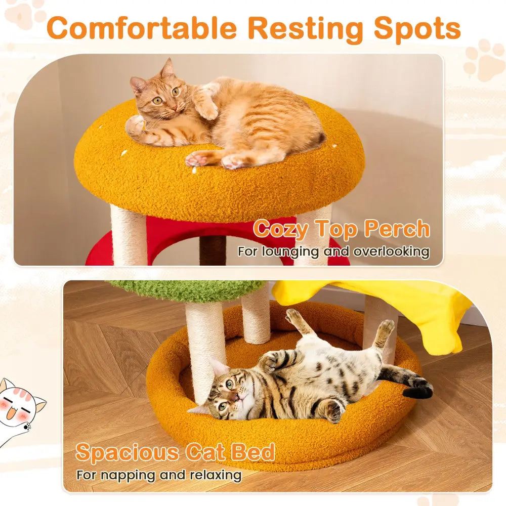 42 Inch Tall Modern Cat Tree Multi-Level with Padded Perch and Cat Bed-Yellow - Yellow - Cat Trees Condos & Scratchers