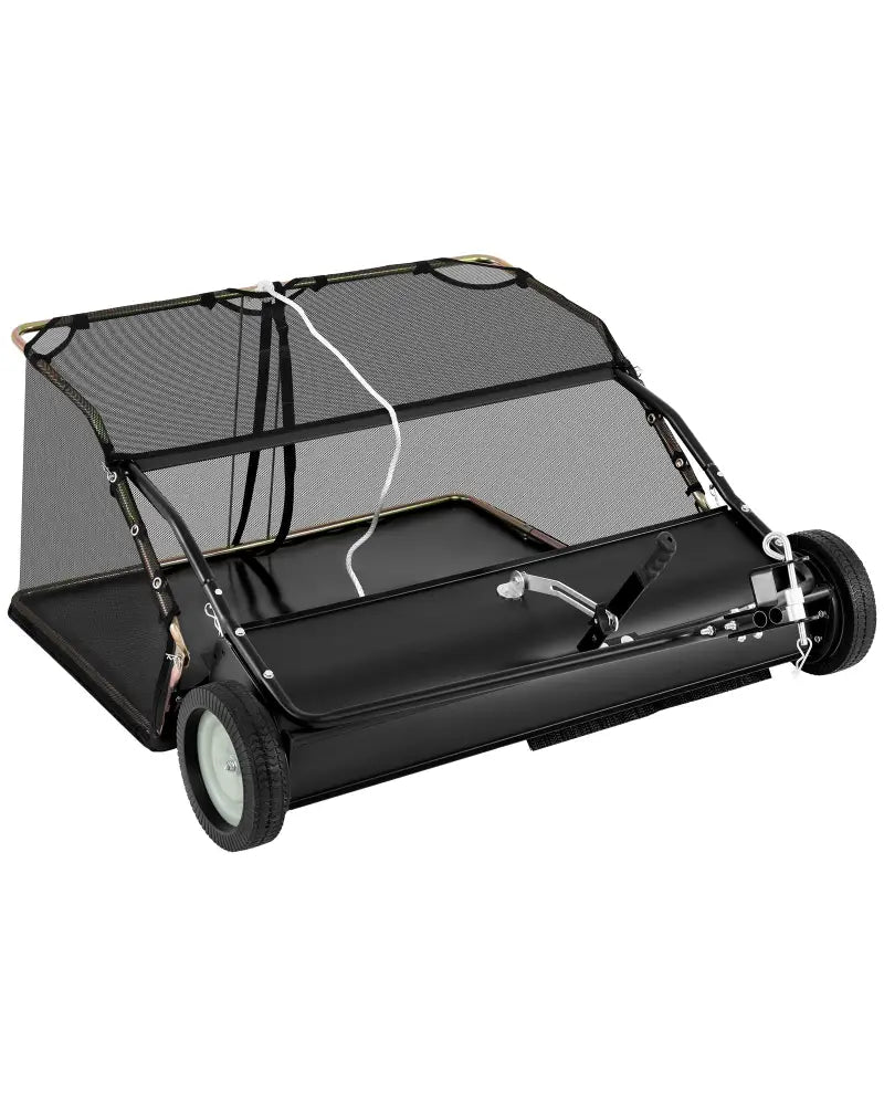 42 Inch Tow-Behind Lawn Sweeper with 26/27 Cu.FT Hopper Bag - Black - Lawn Care Tools