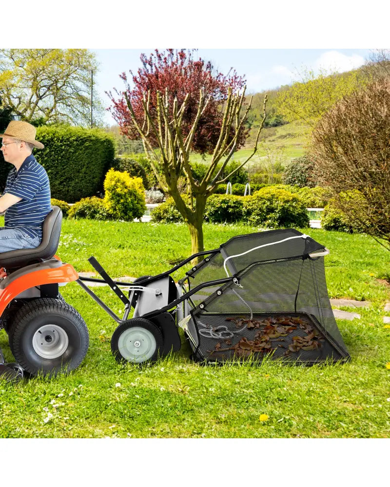 42 Inch Tow-Behind Lawn Sweeper with 26/27 Cu.FT Hopper Bag - Black - Lawn Care Tools