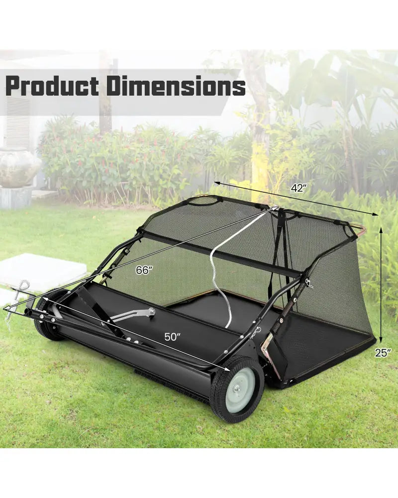 42 Inch Tow-Behind Lawn Sweeper with 26/27 Cu.FT Hopper Bag - Black - Lawn Care Tools
