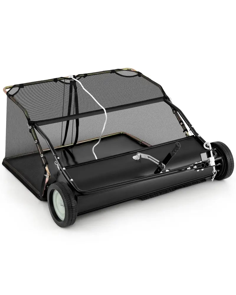 42 Inch Tow-Behind Lawn Sweeper with 26/27 Cu.FT Hopper Bag - Black - Lawn Care Tools