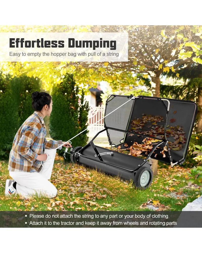 42 Inch Tow-Behind Lawn Sweeper with 26/27 Cu.FT Hopper Bag - Black - Lawn Care Tools