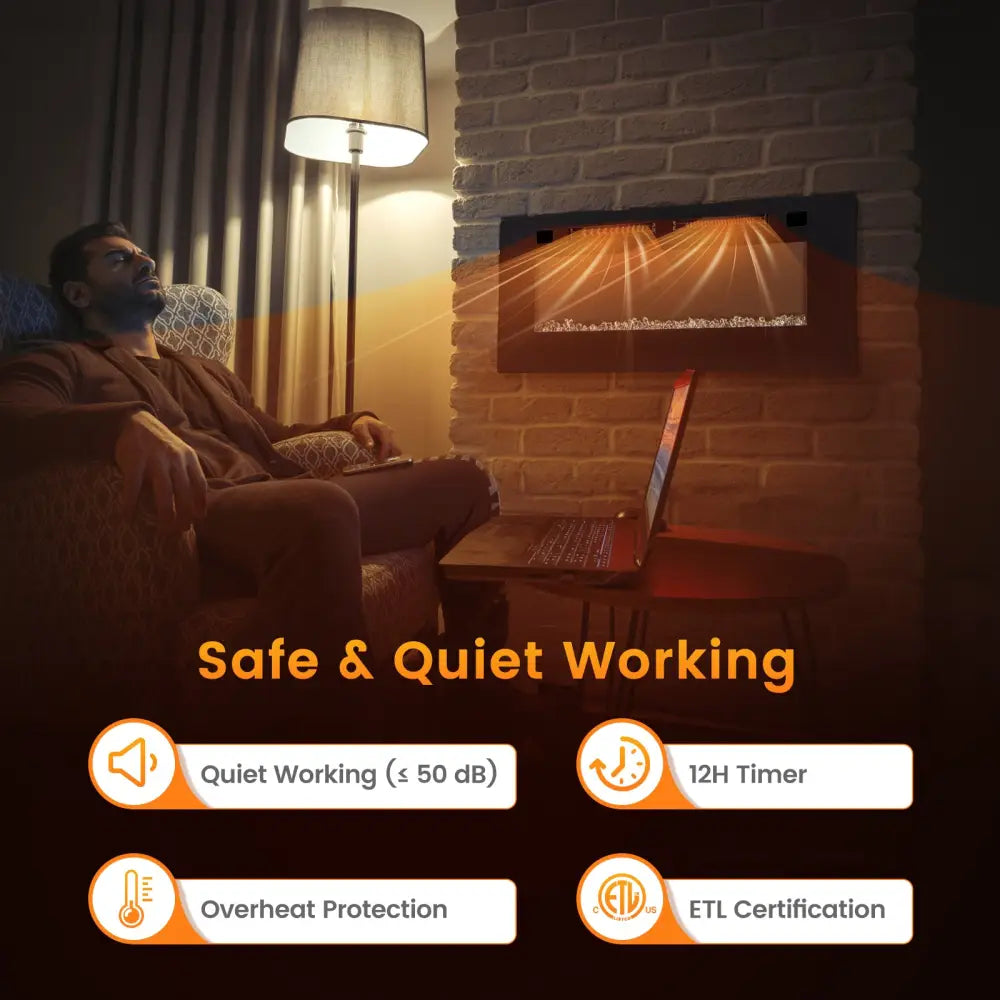 42 Inch Ultra-Thin Electric Fireplace with Decorative Crystals and Smart APP Control-42 inch - Black - Fireplaces