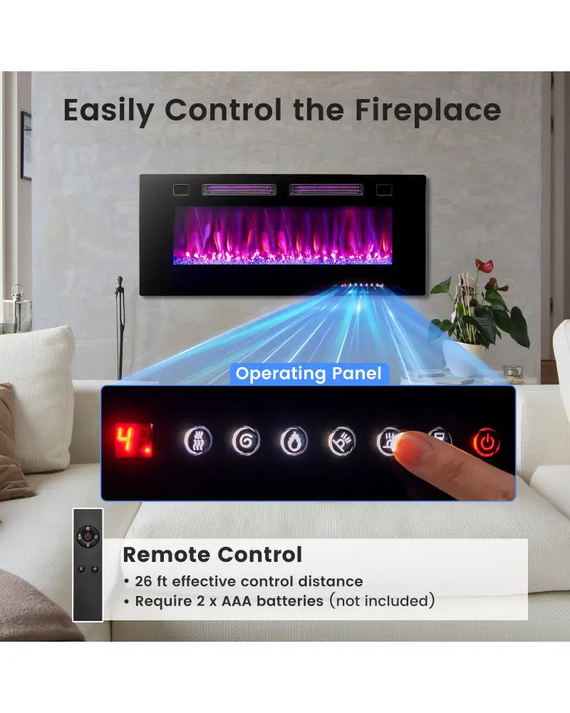 42 Inch Ultra-Thin Electric Fireplace with Decorative Crystals and Smart APP Control-42 inch - Black - Fireplaces