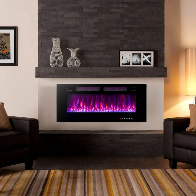 42 Inch Ultra-Thin Electric Fireplace with Decorative Crystals and Smart APP Control-42 inch Costway