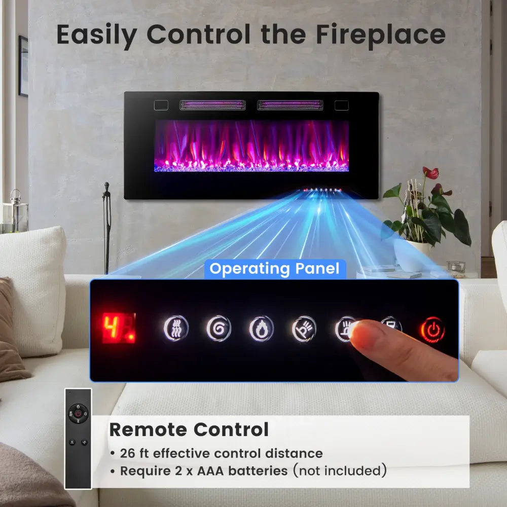 42 Inch Ultra-Thin Electric Fireplace with Decorative Crystals and Smart APP Control-42 inch - Black - Fireplaces