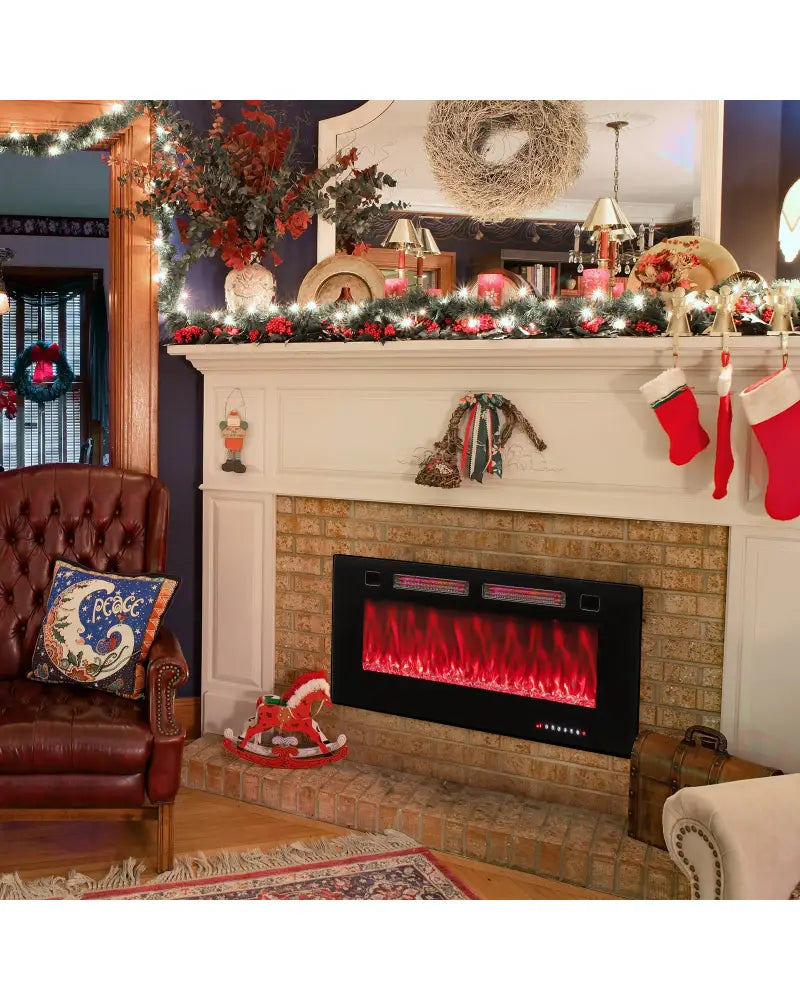 42 Inch Ultra-Thin Electric Fireplace with Decorative Crystals and Smart APP Control-42 inch - Black - Fireplaces