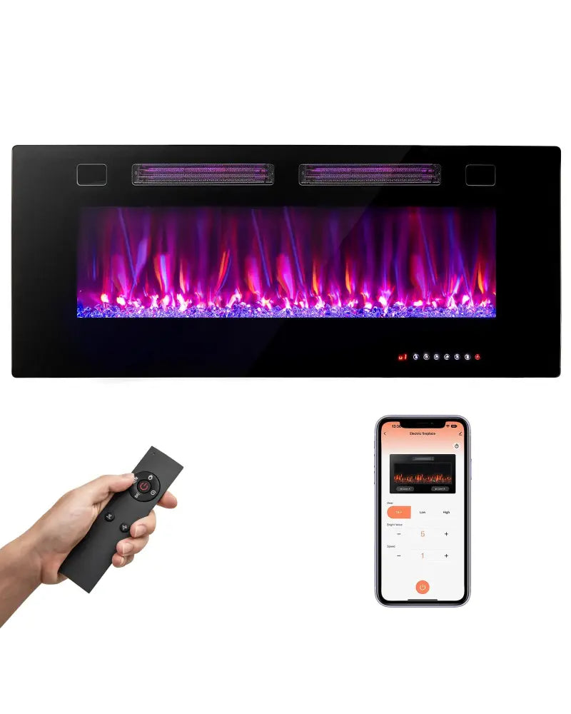 42 Inch Ultra-Thin Electric Fireplace with Decorative Crystals and Smart APP Control-42 inch - Black - Fireplaces