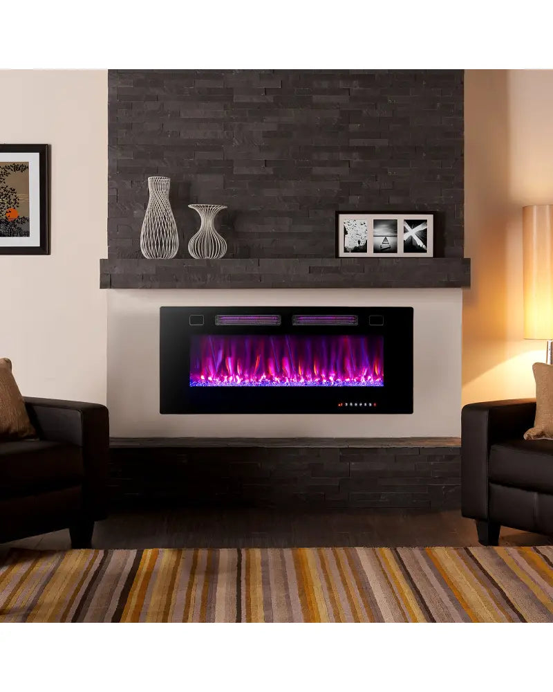 42 Inch Ultra-Thin Electric Fireplace with Decorative Crystals and Smart APP Control-42 inch - Black - Fireplaces