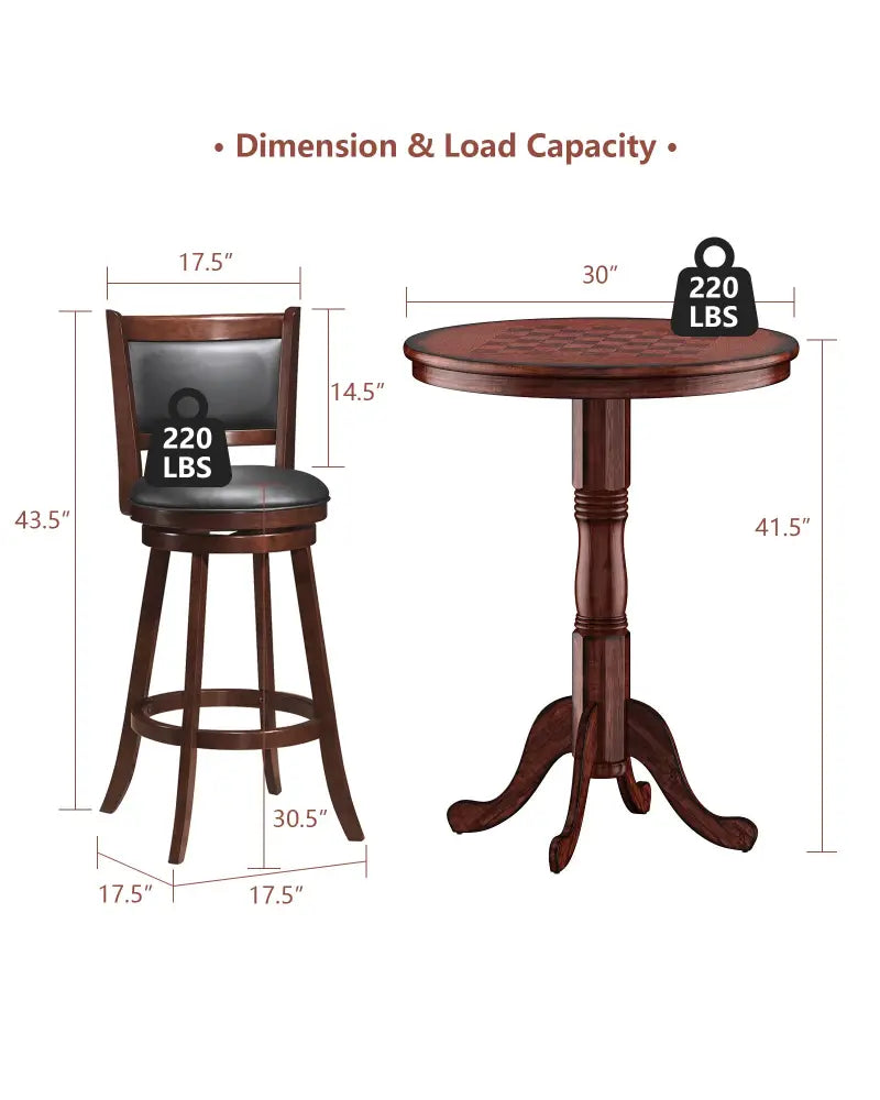 42 Inch Wooden Round Pub Pedestal Side Table with Chessboard - Brown - Bar Tables