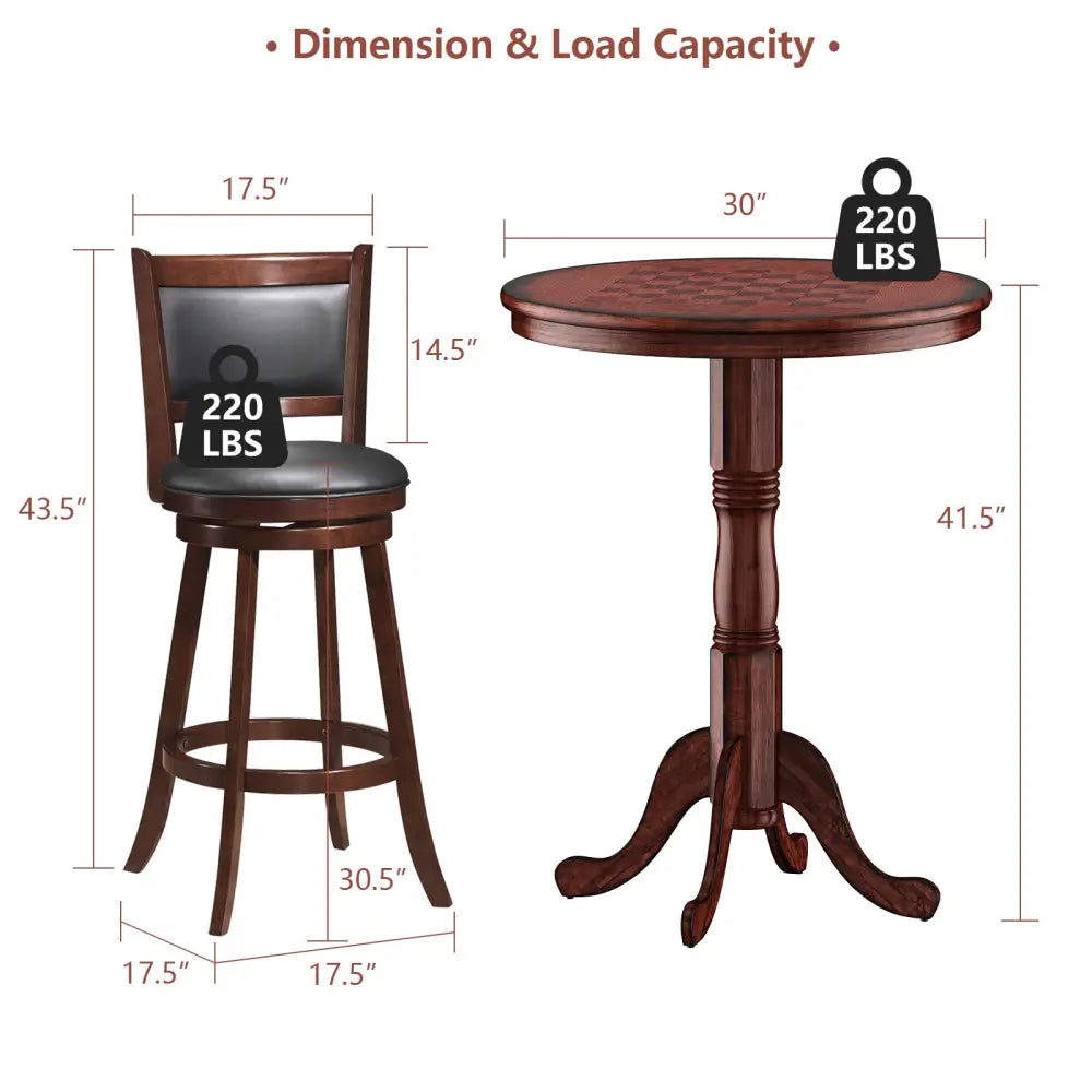 42 Inch Wooden Round Pub Pedestal Side Table with Chessboard - Brown - Bar Tables