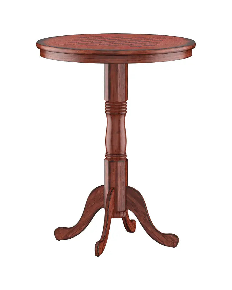42 Inch Wooden Round Pub Pedestal Side Table with Chessboard - Brown - Bar Tables