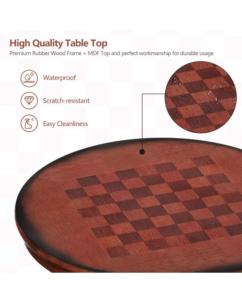 42 Inch Wooden Round Pub Pedestal Side Table with Chessboard - Brown - Bar Tables