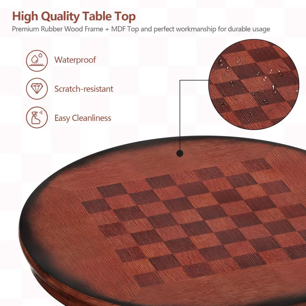 42 Inch Wooden Round Pub Pedestal Side Table with Chessboard - Brown - Bar Tables