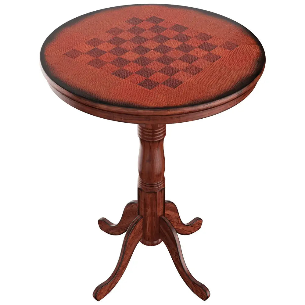 42 Inch Wooden Round Pub Pedestal Side Table with Chessboard - Brown - Bar Tables