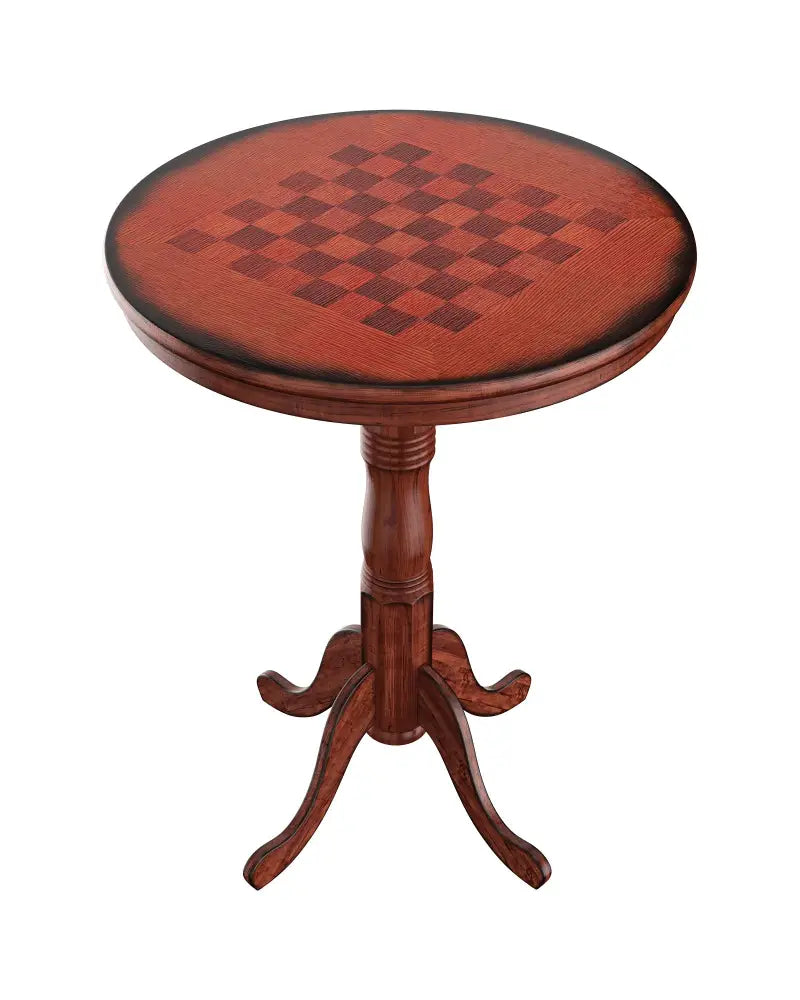 42 Inch Wooden Round Pub Pedestal Side Table with Chessboard - Brown - Bar Tables