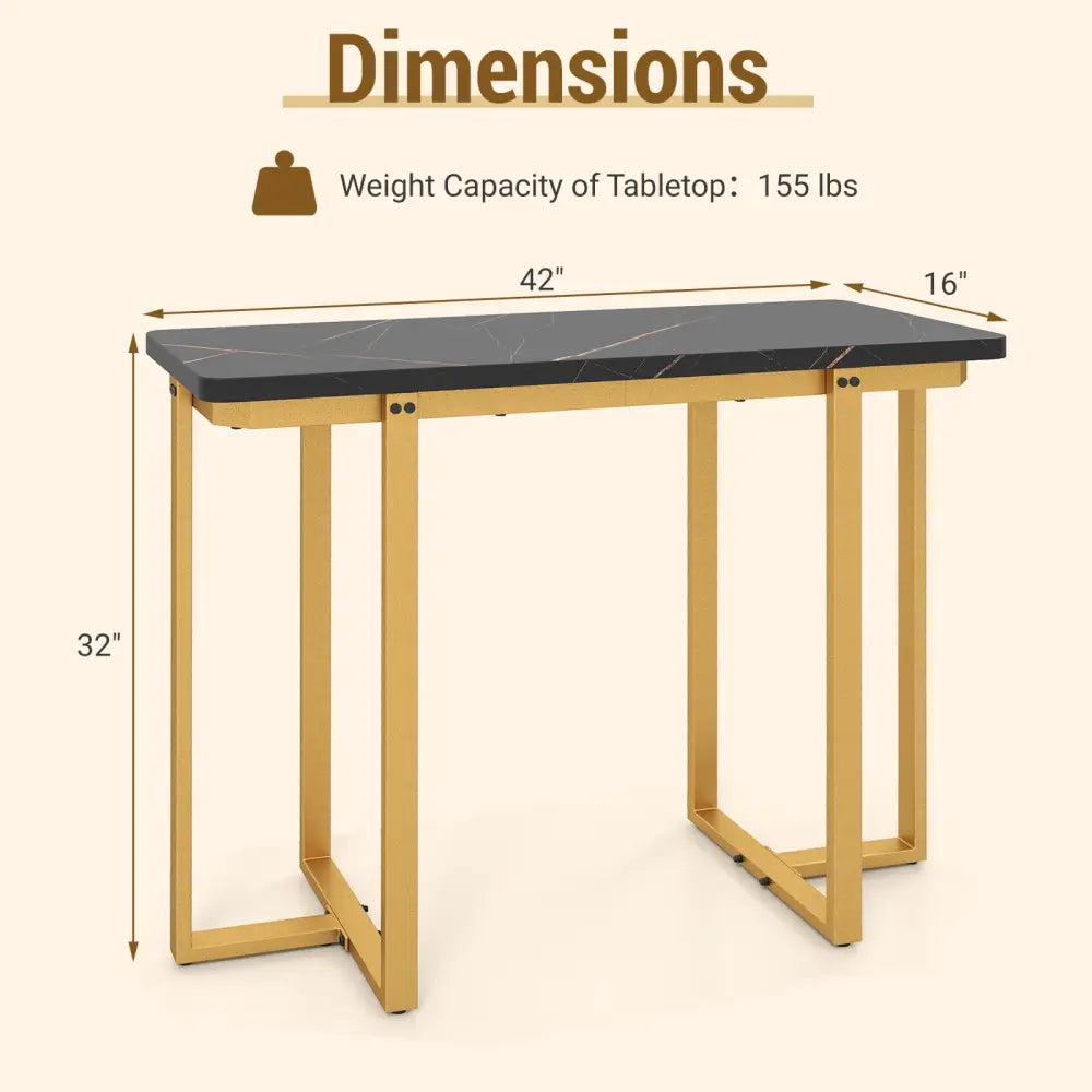 42 Inches Modern Faux Marble Entryway Table with Geometric Metal Frame-Black - Black - Console Tables