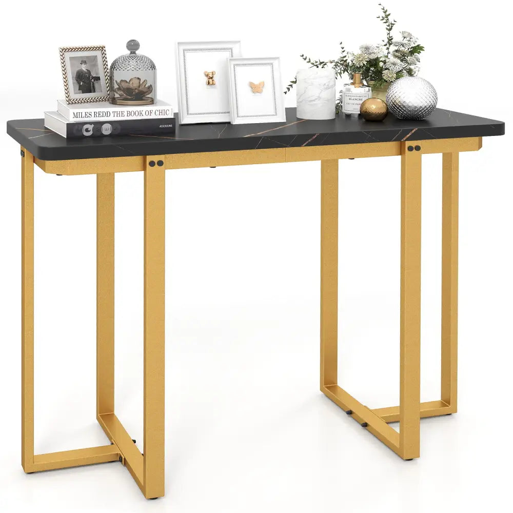 42 Inches Modern Faux Marble Entryway Table with Geometric Metal Frame-Black - Black - Console Tables