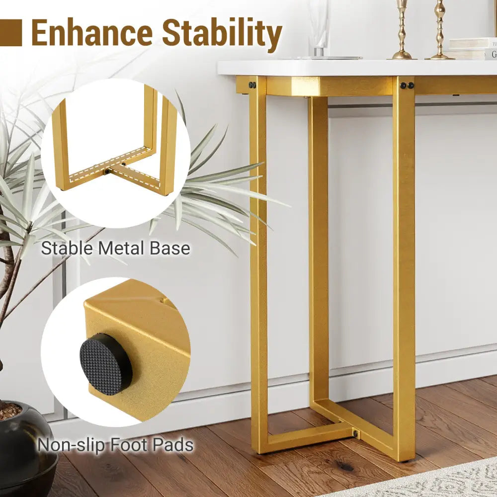 42 Inches Modern Faux Marble Entryway Table with Geometric Metal Frame-White - White - Console Tables