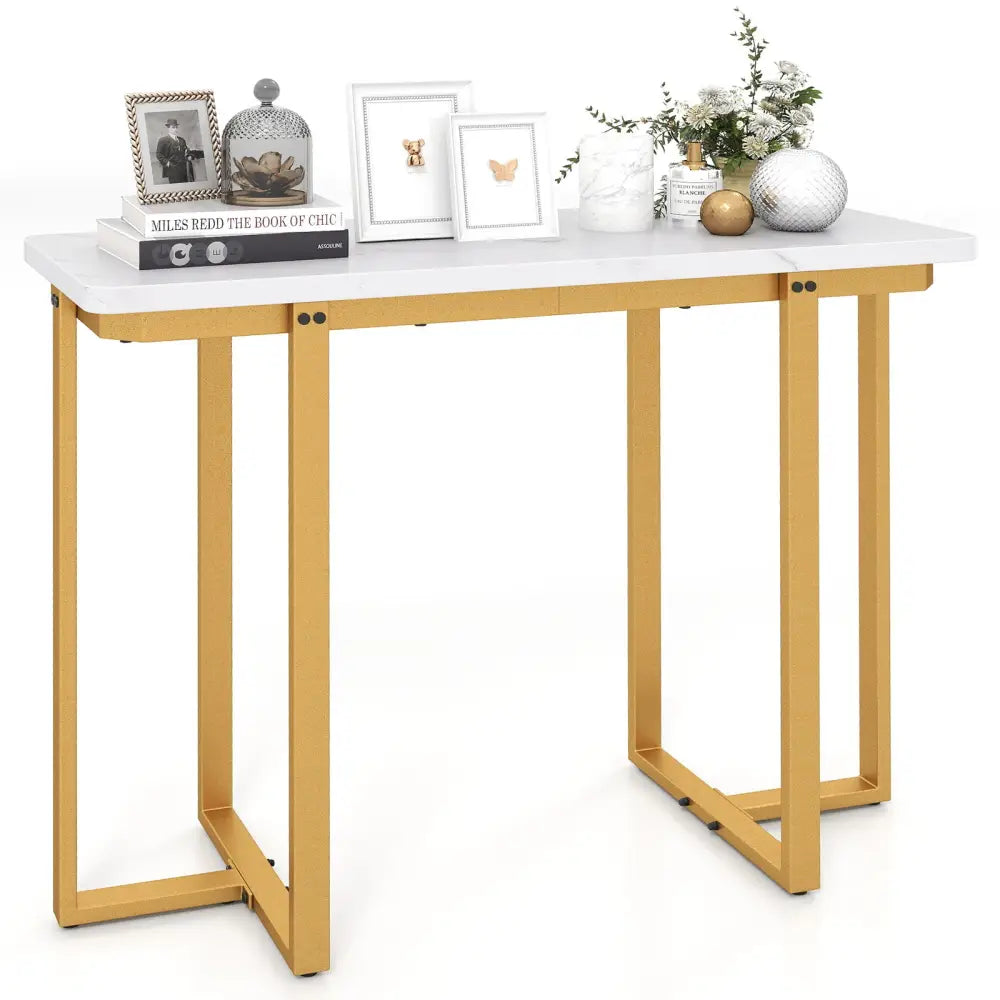 42 Inches Modern Faux Marble Entryway Table with Geometric Metal Frame-White - White - Console Tables