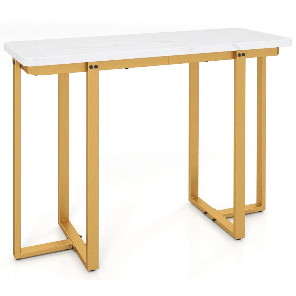 42 Inches Modern Faux Marble Entryway Table with Geometric Metal Frame-White - White - Console Tables