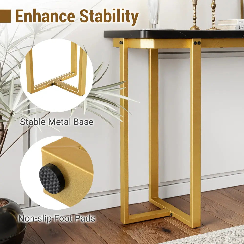 42 Inches Modern Faux Marble Entryway Table with Geometric Metal Frame-Black - Black - Console Tables