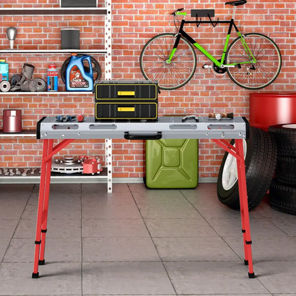 42 Inches x 21 Inches Welding Table with Adjustable Height and 2 Bar Clamps-Silver - Silver - Garages
