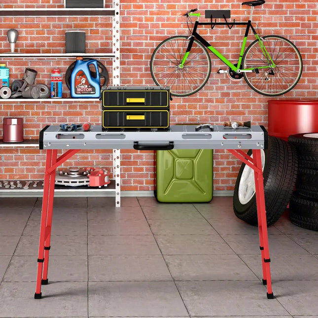 42 Inches x 21 Inches Welding Table with Adjustable Height and 2 Bar Clamps-Silver - Silver - Garages