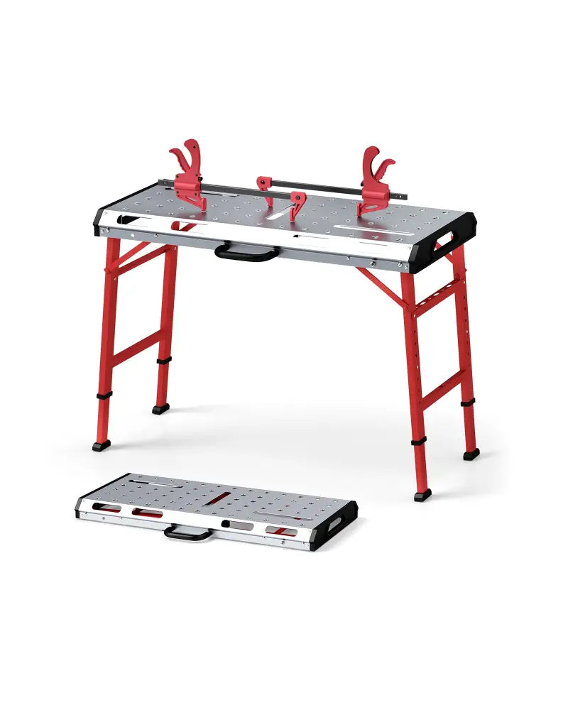 42 Inches x 21 Inches Welding Table with Adjustable Height and 2 Bar Clamps-Silver - Silver - Garages