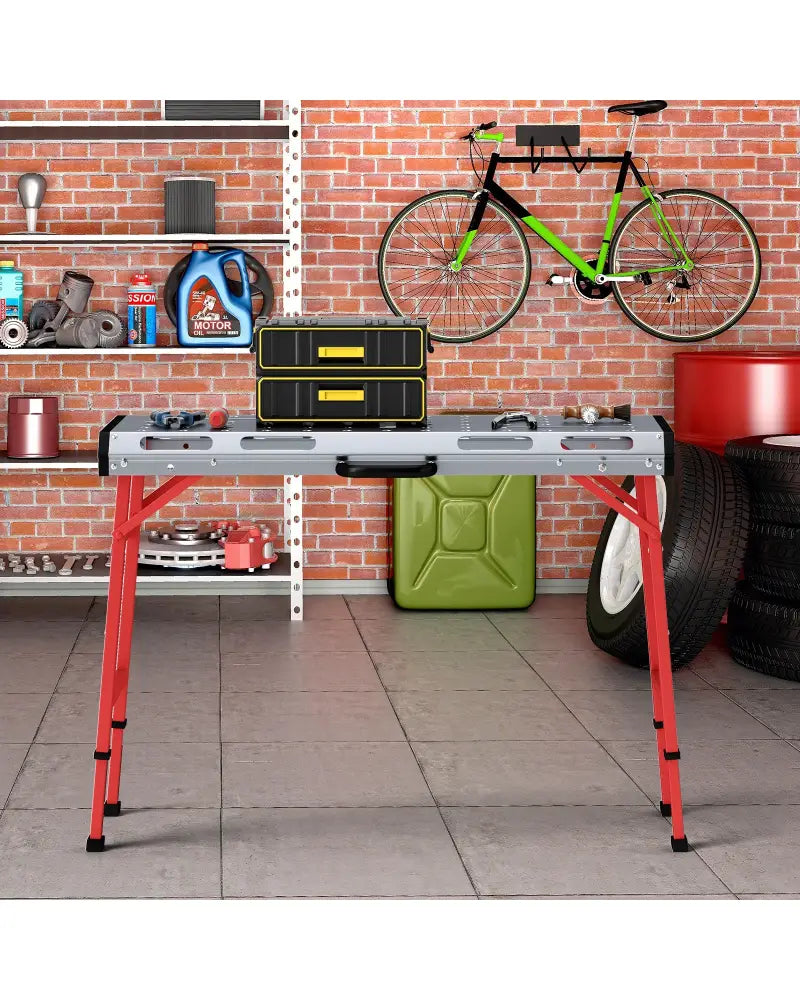 42 Inches x 21 Inches Welding Table with Adjustable Height and 2 Bar Clamps-Silver - Silver - Garages