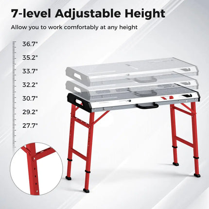 42 Inches x 21 Inches Welding Table with Adjustable Height and 2 Bar Clamps-Silver - Silver - Garages
