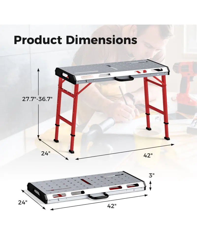42 Inches x 21 Inches Welding Table with Adjustable Height and 2 Bar Clamps-Silver - Silver - Garages