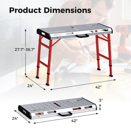 42 Inches x 21 Inches Welding Table with Adjustable Height and 2 Bar Clamps-Silver - Silver - Garages