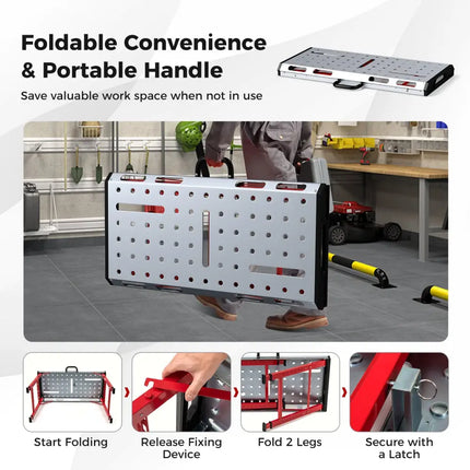 42 Inches x 21 Inches Welding Table with Adjustable Height and 2 Bar Clamps-Silver - Silver - Garages