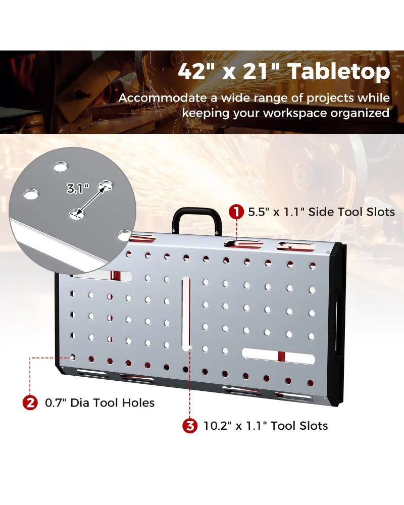 42 Inches x 21 Inches Welding Table with Adjustable Height and 2 Bar Clamps-Silver - Silver - Garages