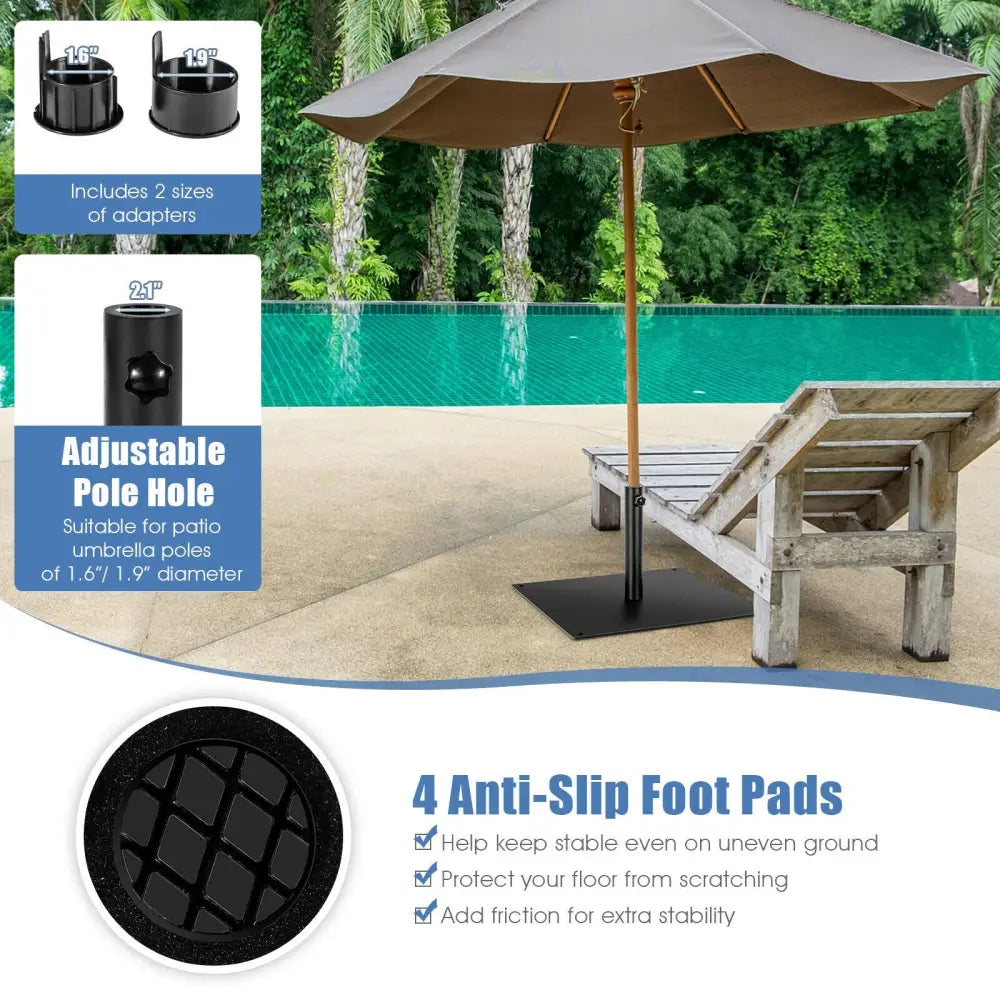 42 LBS Weighted 25 Inch Square Patio Umbrella Base - Black - Outdoor Umbrella Bases