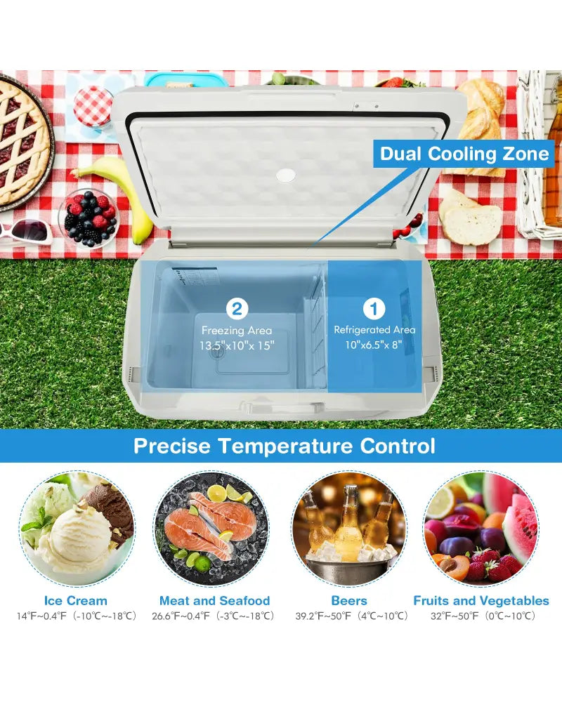 42 QT Portable Dual-Zone Car Refrigerator-White - White - Coolers