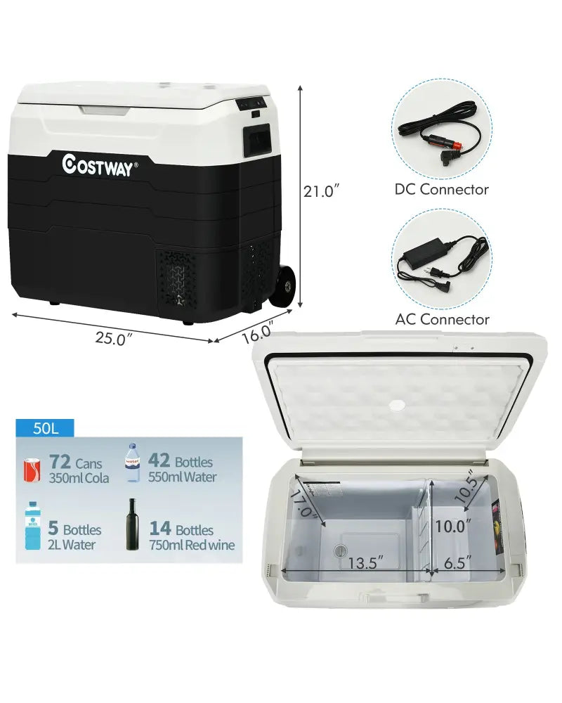 42 QT Portable Dual-Zone Car Refrigerator-White - White - Coolers
