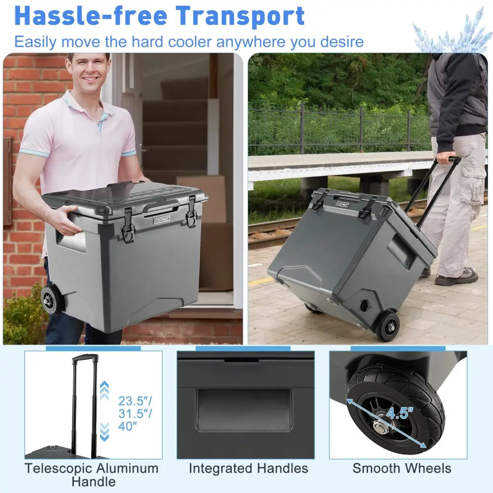 42 Quart Hard Cooler with Wheels and Handle - Gray - Coolers