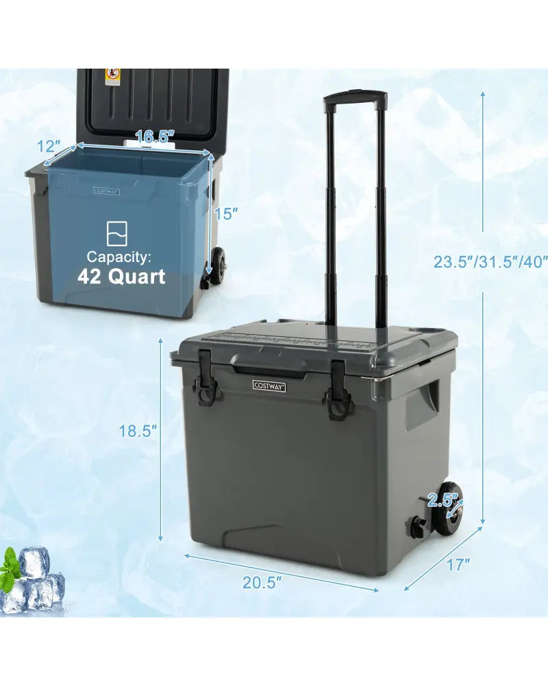 42 Quart Hard Cooler with Wheels and Handle - Gray - Coolers