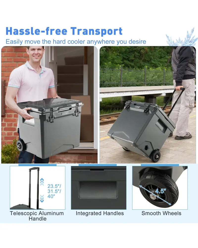 42 Quart Hard Cooler with Wheels and Handle - Gray - Coolers
