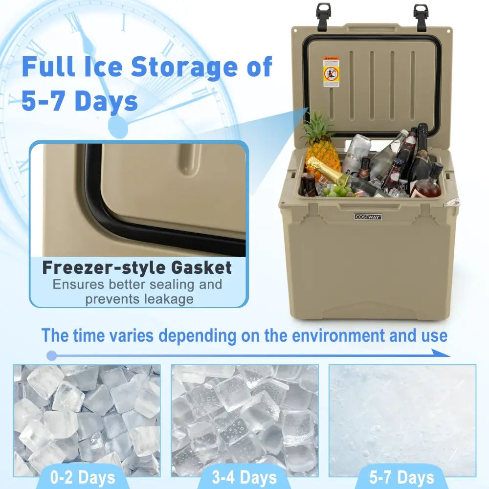 42 Quart Hard Cooler with Wheels and Handle-Tan - Tan - Coolers
