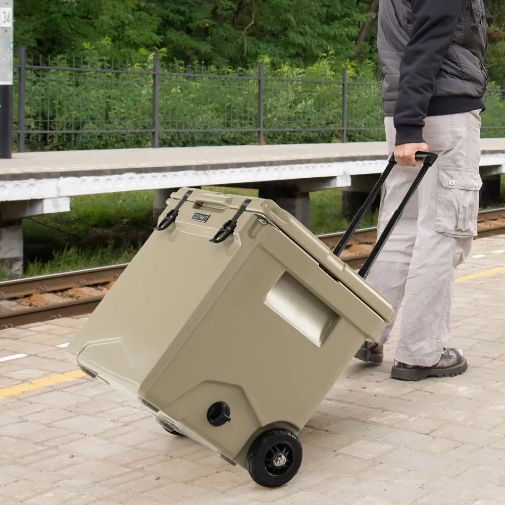 42 Quart Hard Cooler with Wheels and Handle-Tan - Tan - Coolers