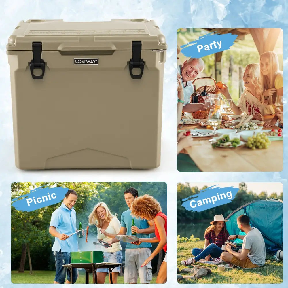 42 Quart Hard Cooler with Wheels and Handle-Tan - Tan - Coolers