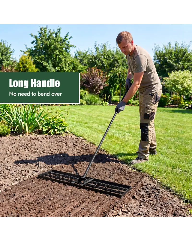 42 x 10 Inch Lawn Leveling Rake with Ergonomic Handle-Black - Black - Lawn Care Tools