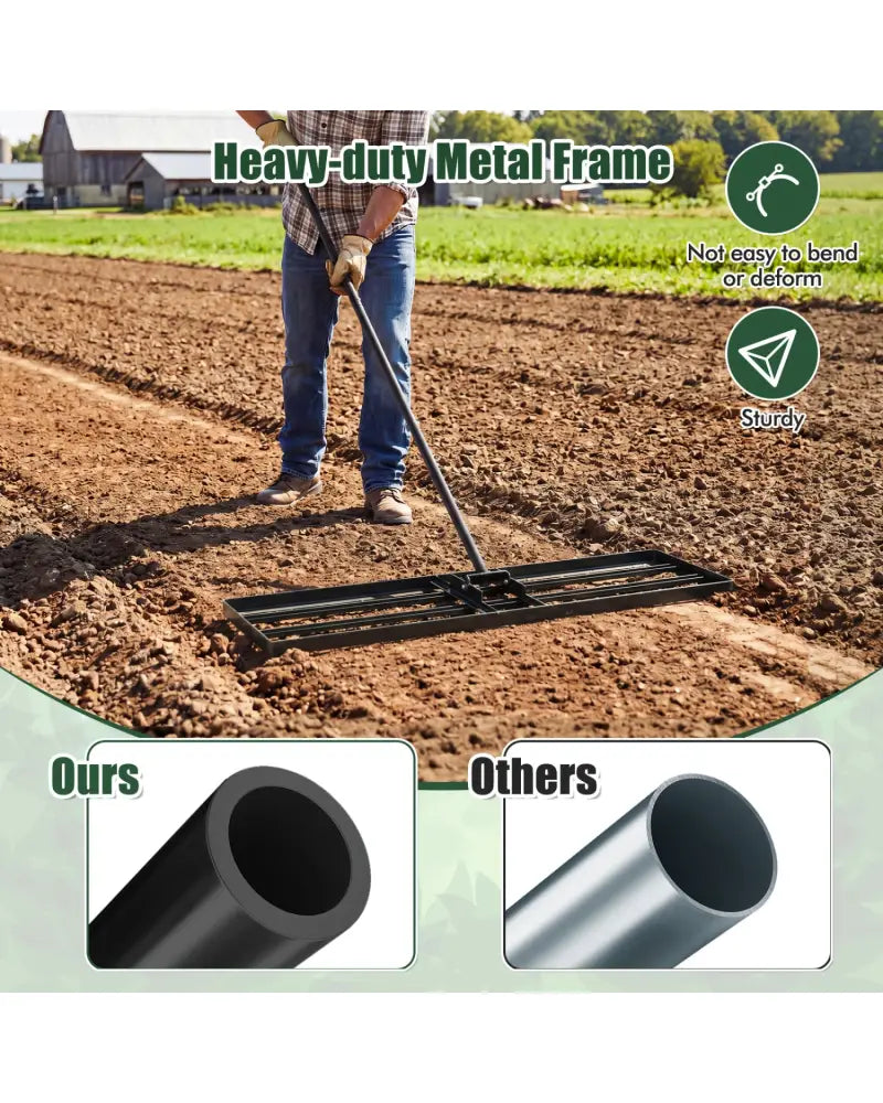 42 x 10 Inch Lawn Leveling Rake with Ergonomic Handle-Black - Black - Lawn Care Tools