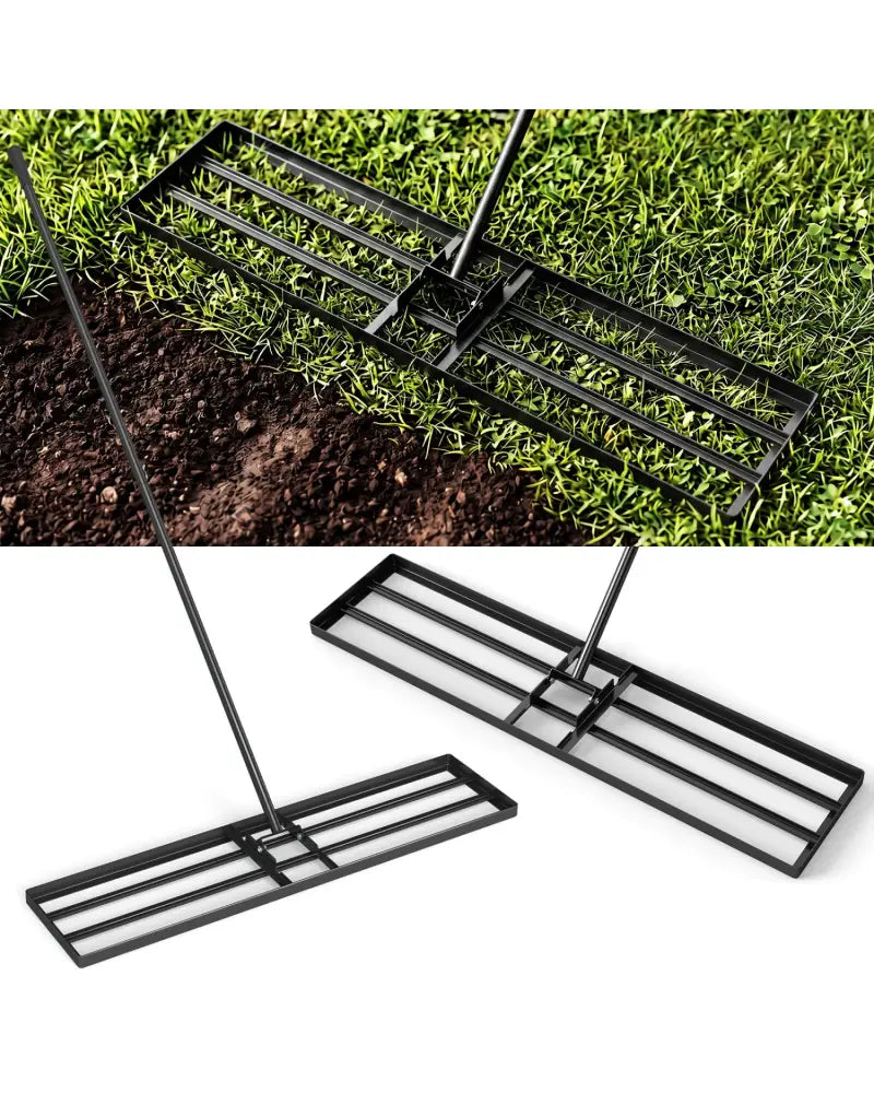 42 x 10 Inch Lawn Leveling Rake with Ergonomic Handle-Black - Black - Lawn Care Tools