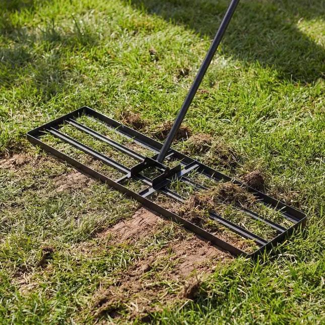 42 x 10 Inch Lawn Leveling Rake with Ergonomic Handle-Black - Black - Lawn Care Tools
