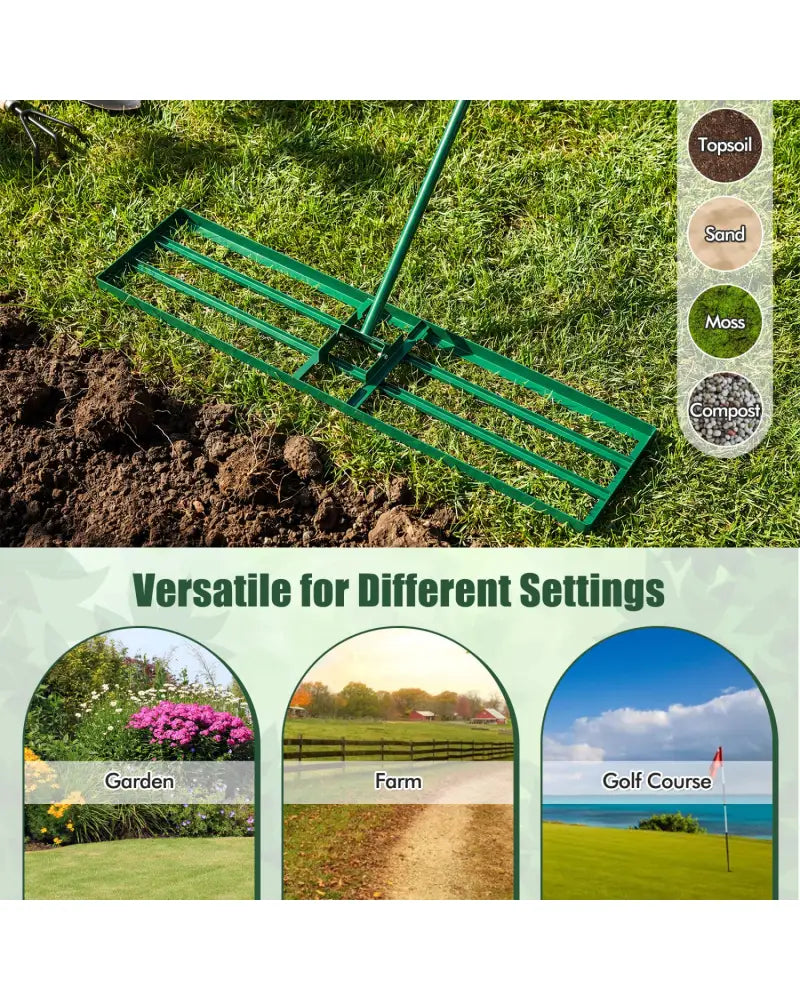 42 x 10 Inch Lawn Leveling Rake with Ergonomic Handle-Green - Green - Lawn Care Tools